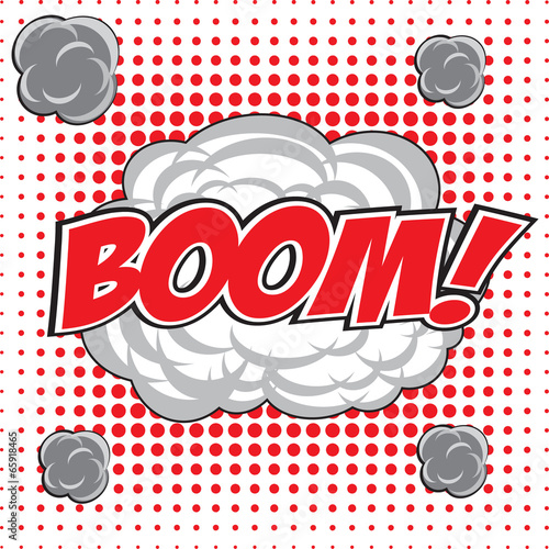 BOOM! wording in comic speech bubble in pop art style