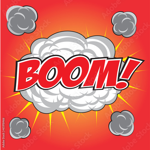 BOOM! wording in comic speech bubble in pop art style