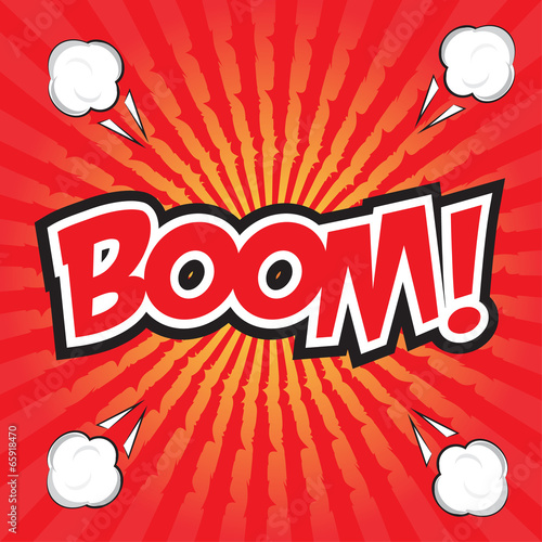 BOOM! wording in comic speech bubble in pop art style
