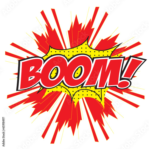 BOOM! wording in comic speech bubble in pop art style
