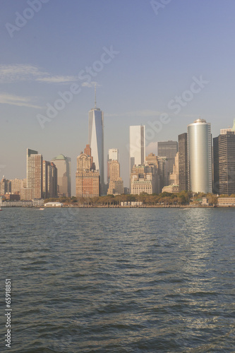 Manhattan Skyline over Hudson River, New York City. Vertical Im