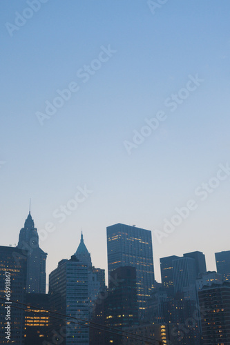 Manhattan at Night. New York City. View From Brooklyn Bridge.