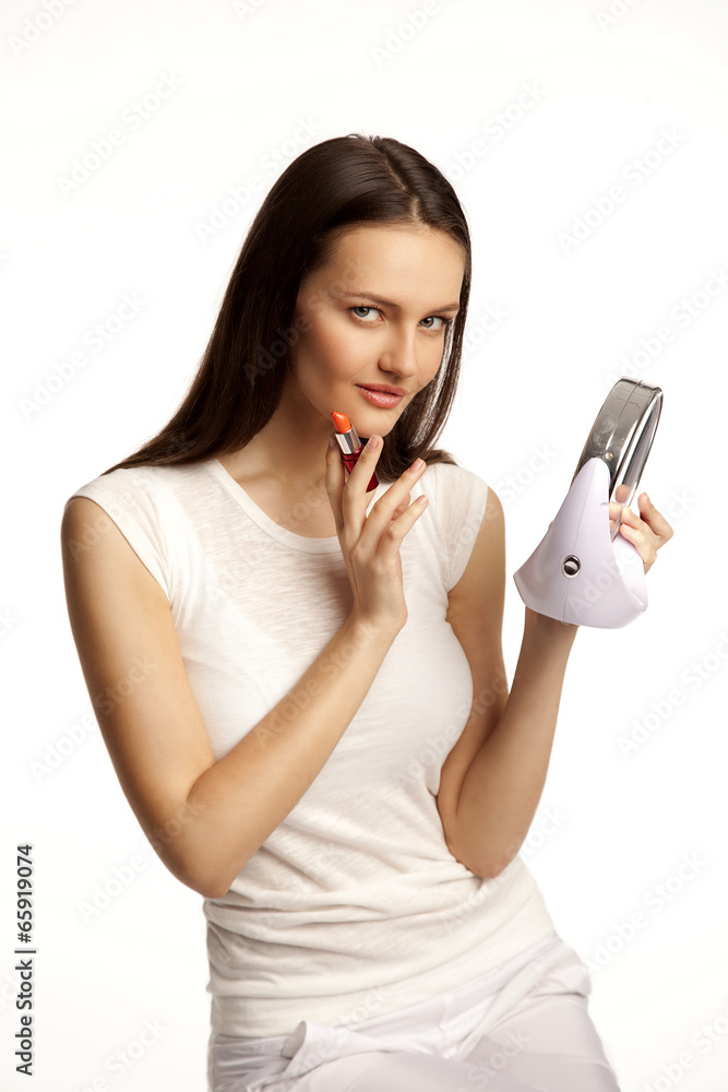 Part of attractive woman's face with fashion red lips makeup. 58 Part of attractive woman's face with fashion red lips makeup. 58