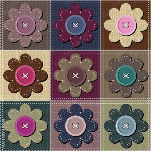 patchwork background with scrapbook flowers
