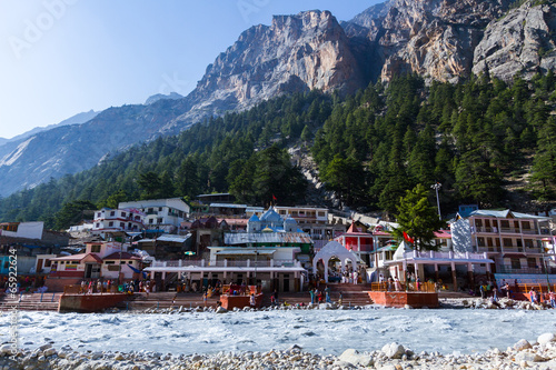 The temple town of Gangotri in the Indian Himalayas photo