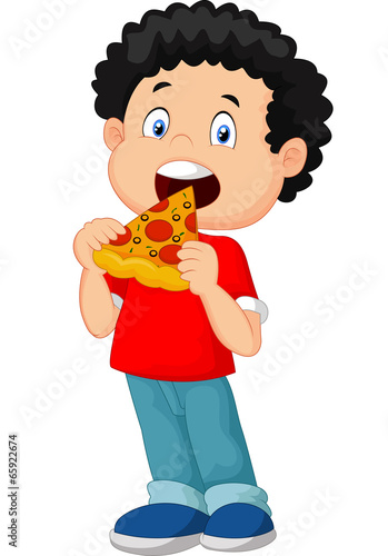 Cartoon boy eating pizza