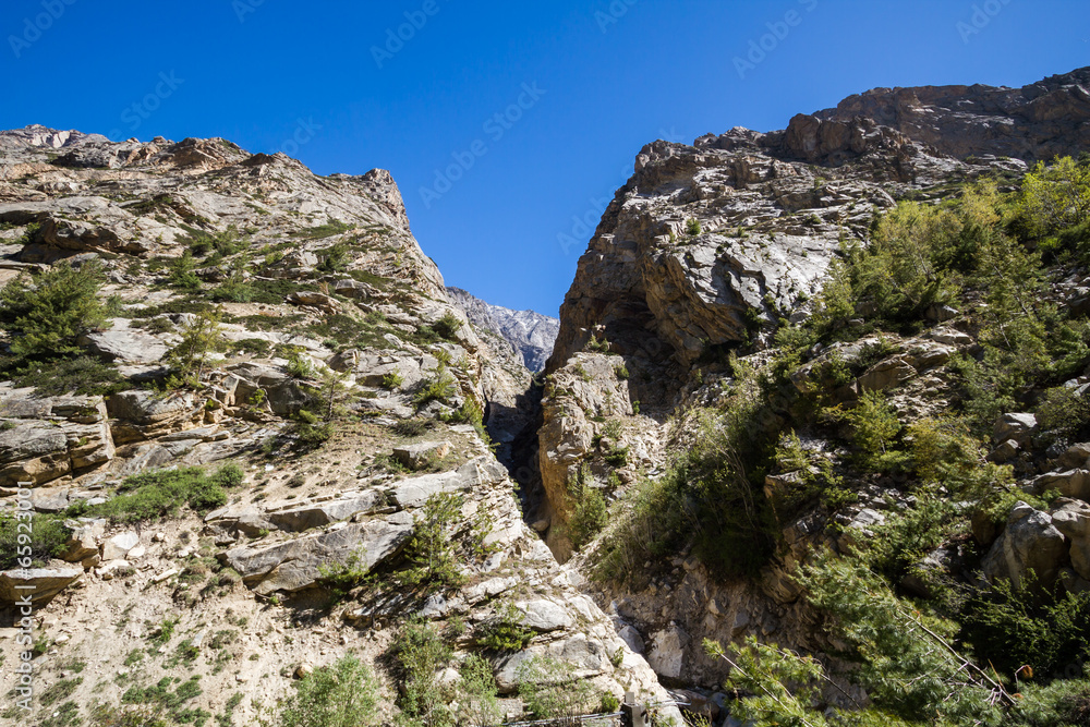 A rocky canyon in the Indian Himalayas.
