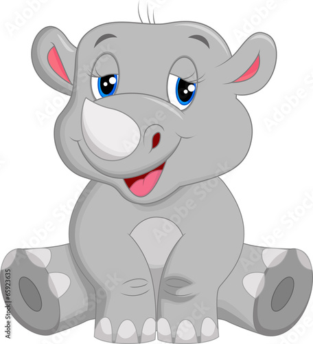 Happy rhino cartoon sitting