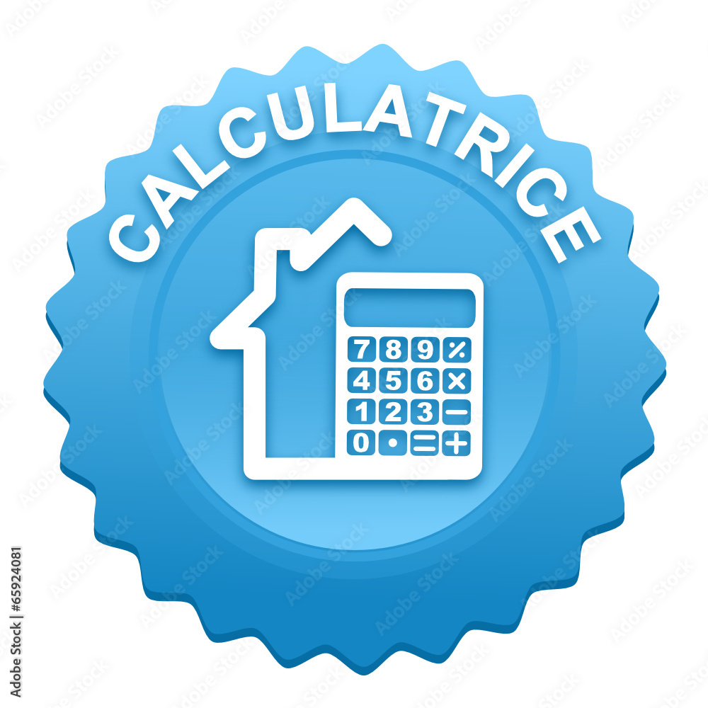 calculatrice immobilier sur bouton web denté bleu