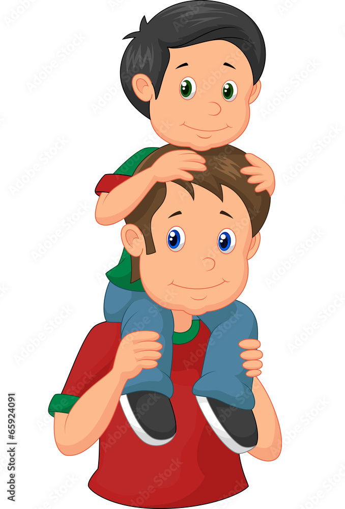 Father giving his son piggyback ride Father giving his son piggyback ride