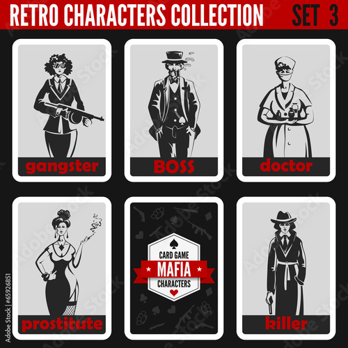Retro vintage people collection. Mafia noir style. Gangsters.