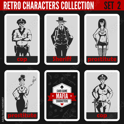 Retro vintage people collection. Mafia noir style. Cop, Sheriff.