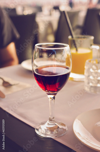 Glass of wine in restaurant