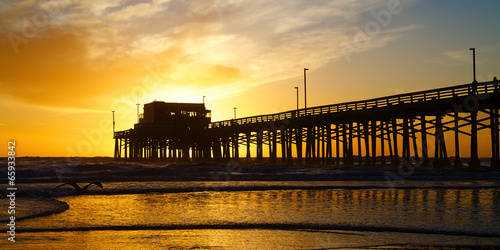 Newport Beach California Pier at Sunset in the Golden Silhouette