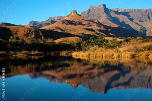 Sandstone mountains and reflection, Royal Natal National Park