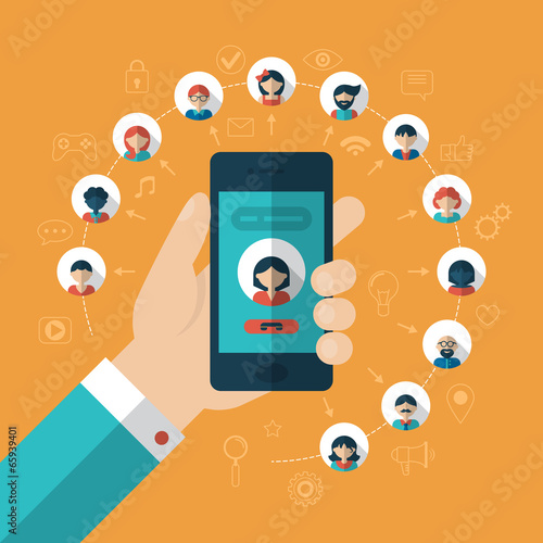 Flat icons of social engineering and mobile phone