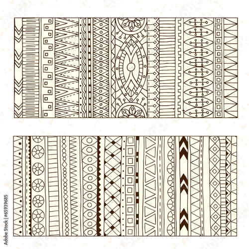 Abstract Ethnic Pattern Cards On Wood Background.