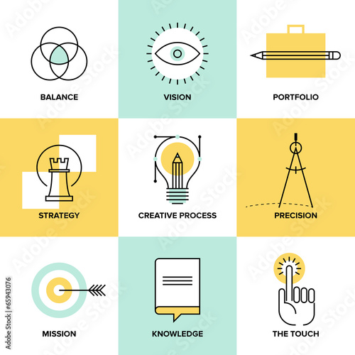 Creative process design flat line icons