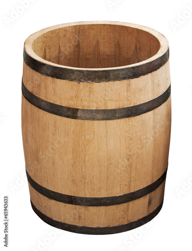 oak barrels with iron rings on a white background