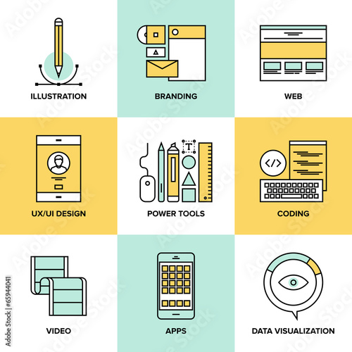 Web design and development flat line icons