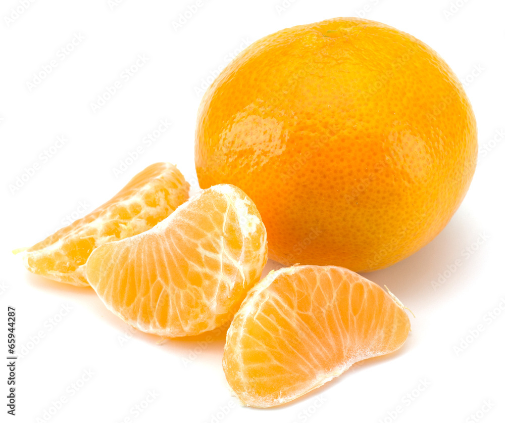 Peeled tangerine segments isolated on white background Peeled tangerine segments isolated on white background