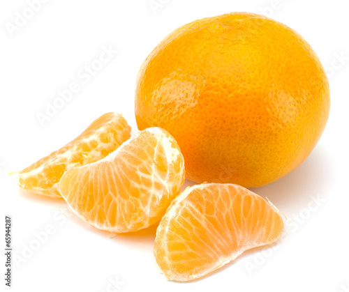 Peeled tangerine segments isolated on white background
