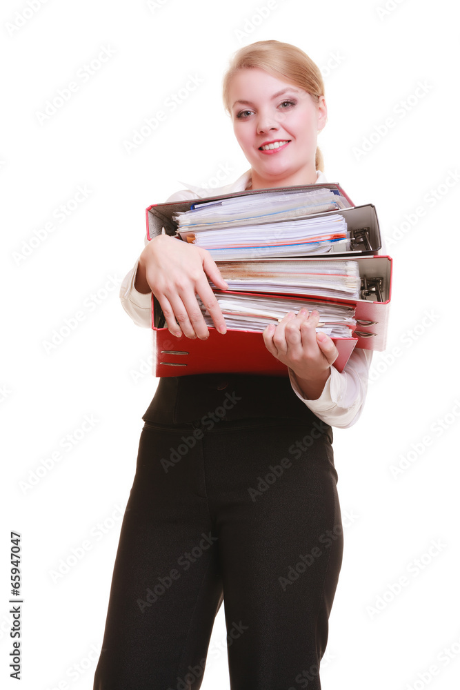 Paperwork. Businesswoman carrying stack of documents Paperwork. Businesswoman carrying stack of documents