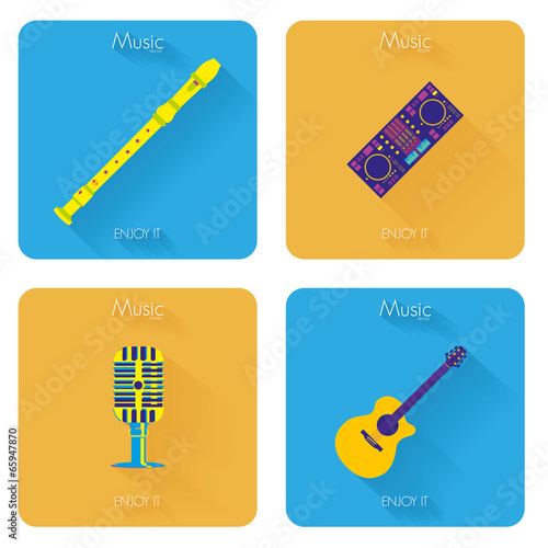 Set Of Different Colorful Musical Elements