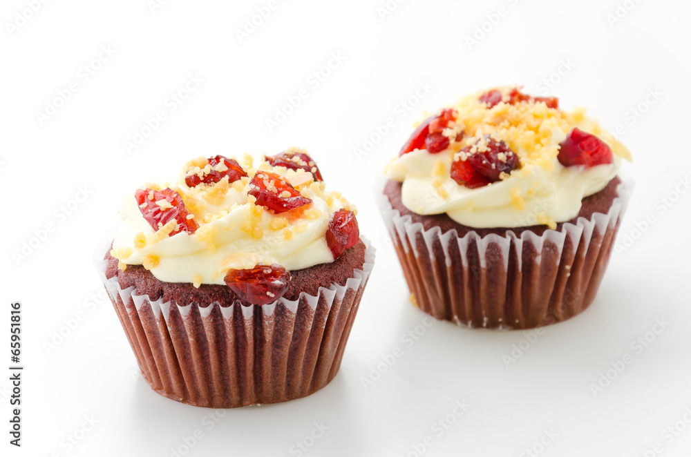 Red cupcake velvet isolated white background