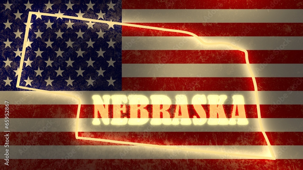 nebraska neon outline map of the on national flag backdrop Stock ...