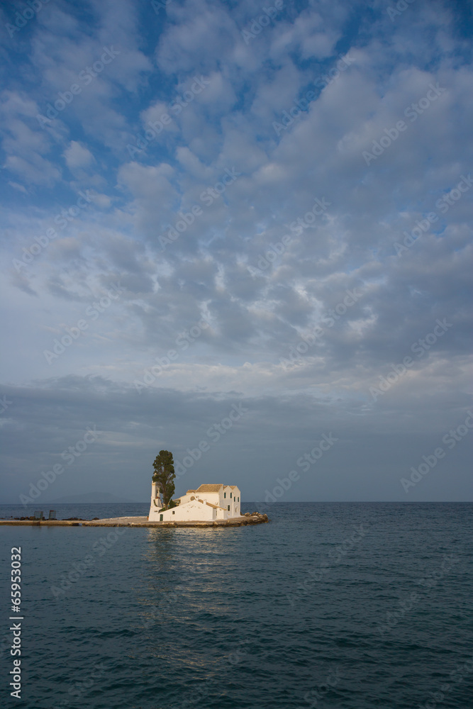 Fototapeta premium scene of Vlacherna monastery, Kanoni, Corfu