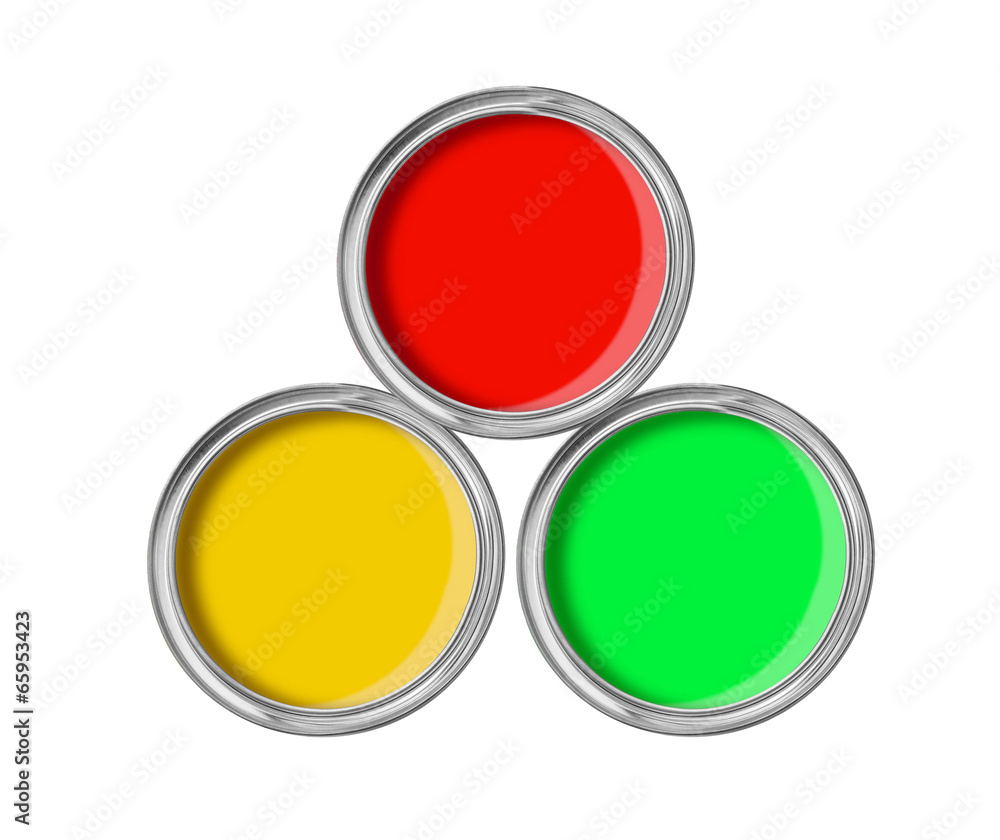 open tin cans with paint isolated on white open tin cans with paint isolated on white