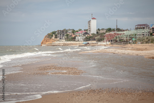 Sand beach by seaside in Crimea