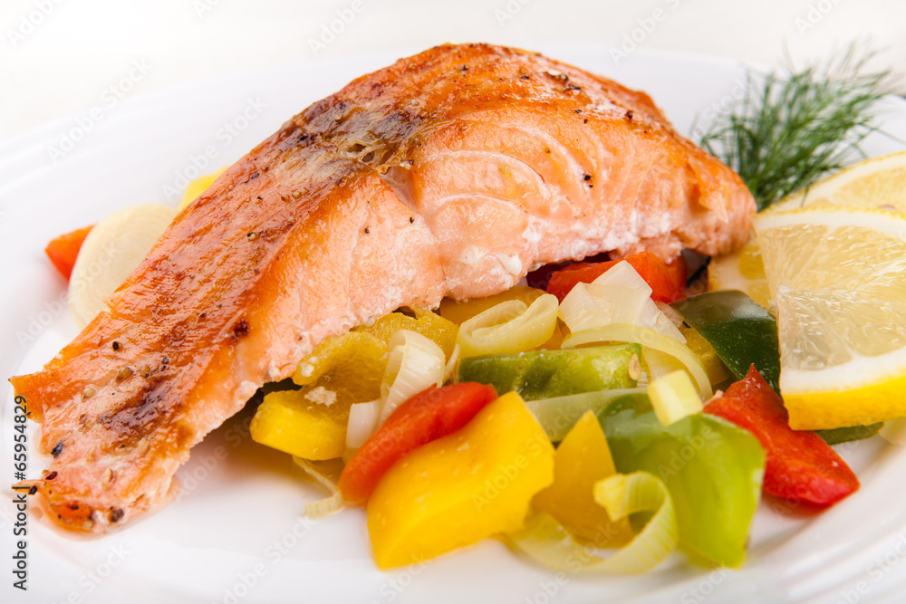 Grilled salmon and vegetables Grilled salmon and vegetables