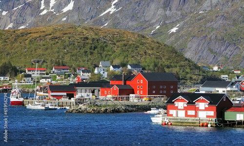 Norway village Reine with red house photo