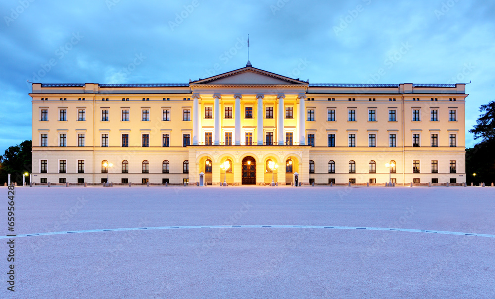 Royal Palace in Oslo at night, Norway