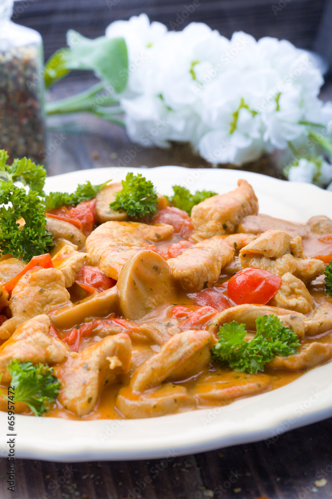 sliced meat with mushrooms sliced meat with mushrooms