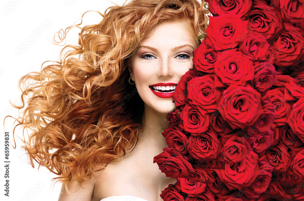 Fashion model girl with blowing red permed hair Fashion model girl with blowing red permed hair
