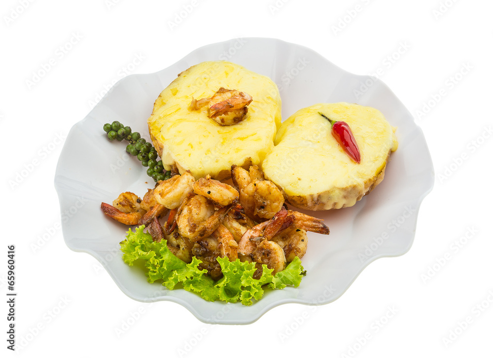Garlic shrimps with potato