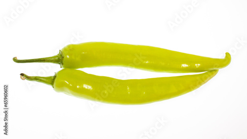 Green Chili Peppers isolated on white background. © pixindy