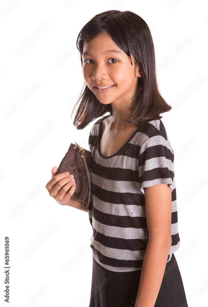 Young Asian Malay girl with a brown purse Young Asian Malay girl with a brown purse