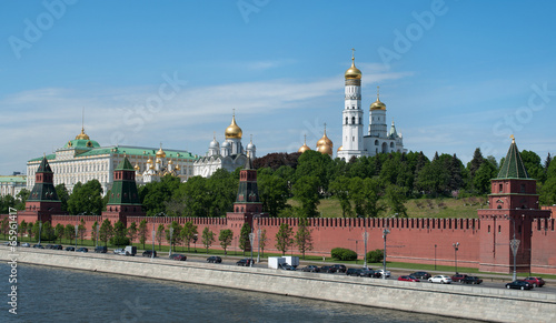 Moscow, Russia. The Grand Kremlin Palace and Kremlin wall