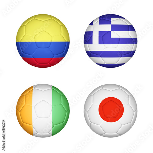 Set 4 of soccer balls mapping with country flags