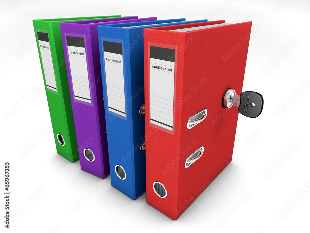 colorful folders secured by a lock. colorful folders secured by a lock.