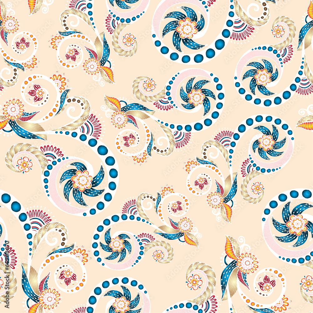 Fototapeta premium Seamless floral pattern with doodles and cucumbers