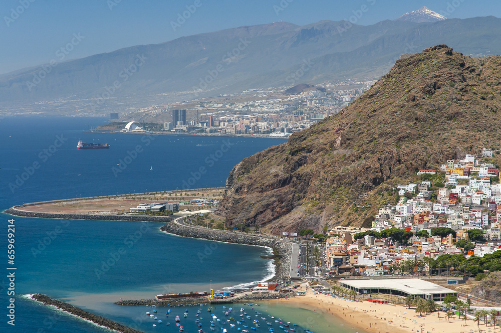 Panorama of beach Las Teresitas, Tenerife, Canary Islands, Spain