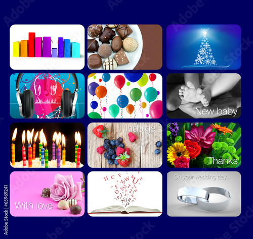 Range of gift card designs for all people, blue background