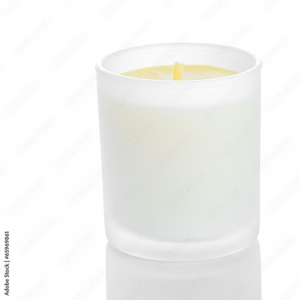 Glasses relax romance candle concept. White candle side view 20 degree, on white background Glasses relax romance candle concept. White candle side view 20 degree, on white background