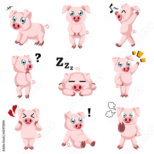 Fototapeta Naklejka Na Ścianę i Meble -  Cute pig cartoon icons