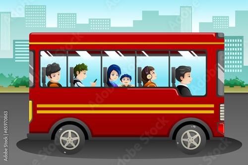 Different people riding a bus
